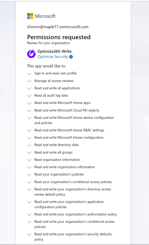 Permissions requested