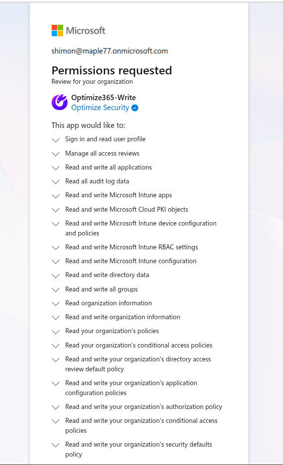 Permissions requested