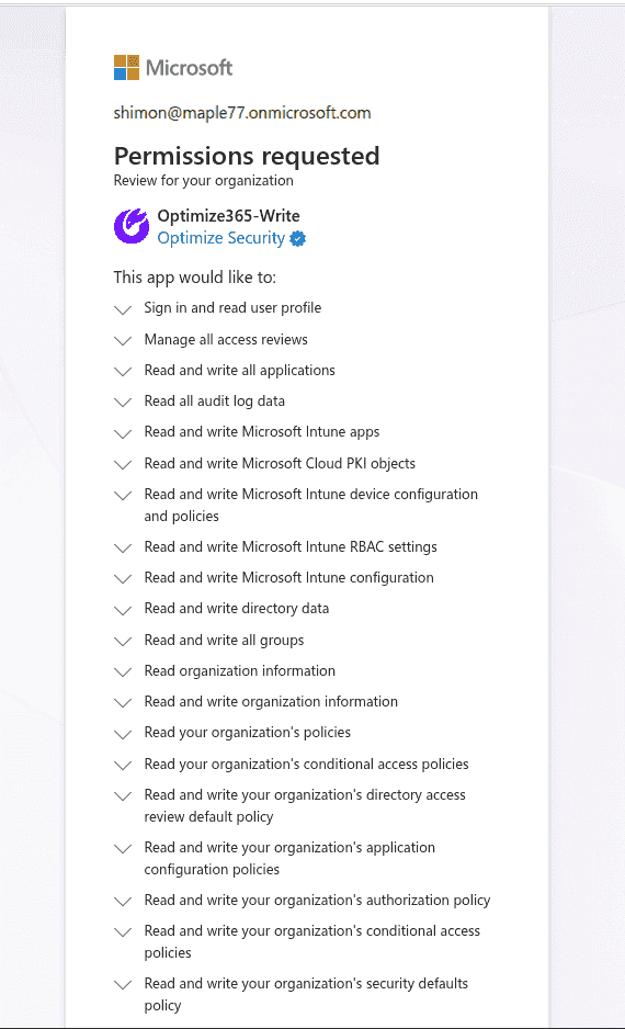 Permissions requested