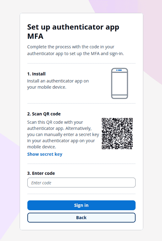 MFA QR Code Setup